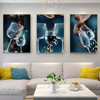 Современный простой плакат с бокалом для вина, холст, картина для гостиной, столовой, украшение для дома, живопись, ядро 20x30cm no frame