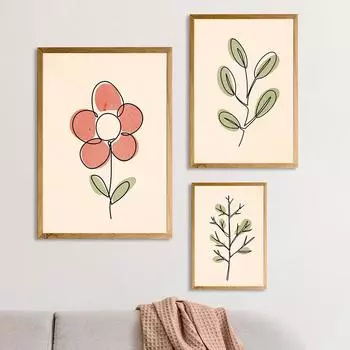 Современный простой постер с красными цветами и принтом, зеленые листья, растения, настенная живопись на холсте, картины, современная галерея, декор для домашнего офиса 21cm30cm NoFrame