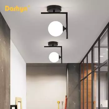 Современный простой стеклянный потолочный светильник, скандинавский креативный потолочный светильник для прохода, спальни, балкона, прохода, G9 LED Ball Ceiling Lustre Warm White