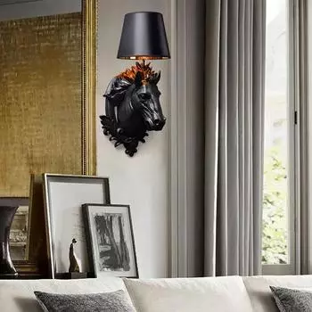 Современный простой светодиодный настенный светильник в виде головы лошади для спальни, кабинета, прикроватной тумбочки в отеле, ресторане, настенный светильник из смолы для гостиной, декоративный настенный светильник в виде животного S белый