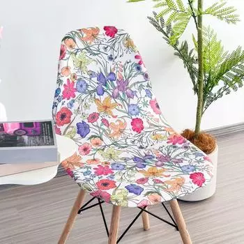 Современный простой вязаный чехол на стул Эластичный с принтом Чехол на стул-ракушку из молочного шелка Универсальный для всех сезонов, Пылезащитный и красивый average size