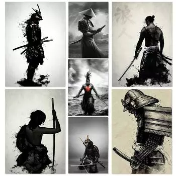 Современный японский самурай, холст, картина, настенное искусство, постеры с персонажами и принтом, гостиная, спальня, крыльцо, проход, Cuadros, домашний декор 21cm30cm NoFrame