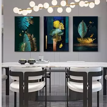 Современный Роскошный Зеленый и Золотой Стиль Печать на Холсте Плакат Настенные Панно Домашняя Живопись Декор Спальня Гостиная Отель Ресторан 3 Шт. 20x30cm no frame