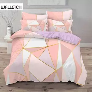 Современный розовый геометрический комплект постельного белья из мягкой микрофибры с черным мраморным рисунком в виде треугольников, пододеяльник размера «king-size» с наволочками, декор для спальни EU single(135x200cm)