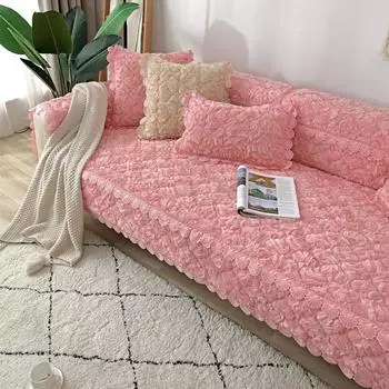 Современный розовый плюшевый чехол для дивана 5 местный сплошной утолщенный угловой Г-образный кожаный чехол для дивана кружевное кресло защитная мебель Cushion cover30x50cm розовый