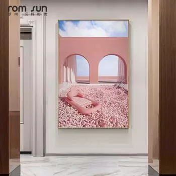 Современный розовый сюжет Холст Живопись Плакаты и принт Розовый пейзаж Домашний декор Художественная настенная картина для гостиной Спальня проход 21*30cm
