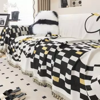 Современный скандинавский чехол для дивана, двусторонний чехол для дивана, синель, черный, белый цвет, чехол для дивана, защитный чехол для дивана, одеяло 180X130cm