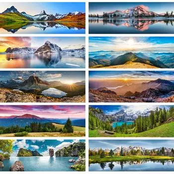 Современный скандинавский пейзаж, снежные горы, закат, холст, живопись, постеры и принты, настенная художественная картина для гостиной, домашний декор, без рамки 20*40cm