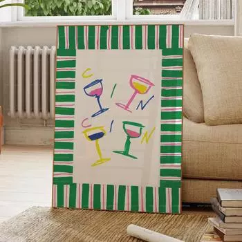 Современный скандинавский винный бар Тележка Цитаты Cin Cin Коктейль Напиток Приветствия Настенные художественные принты Картина на холсте Постер Картины Гостиная 21x30cm No Framed