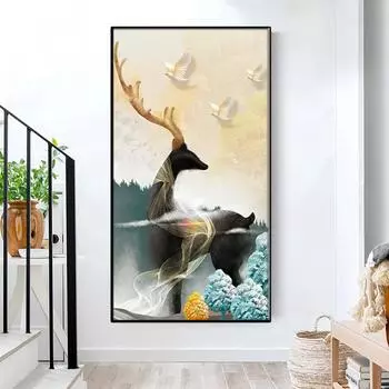 Современный скандинавский золотой лунный олень, дерево и олень, холст, настенная живопись, постеры, принты для гостиной, спальни, украшения дома, без рамки 20*40cm No Frame