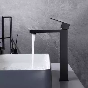 Современный смеситель для раковины, черный высокий смеситель для ванной комнаты, смеситель для раковины, устанавливаемый на бортик, для горячей и холодной воды, смесители из нержавеющей стали 304 G1/2 чёрный