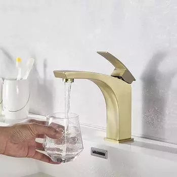 Современный смеситель для раковины, матовый золотой смеситель для ванной комнаты, смеситель для раковины, устанавливаемый на бортике, смесители для горячей и холодной воды из нержавеющей стали G3/8 золотистый