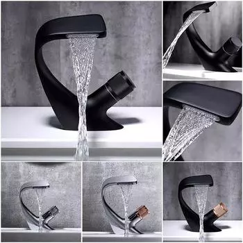 Современный смеситель-водопад, роскошный смеситель для раковины, смеситель для ванной комнаты, установка на палубе, кран для раковины и кран для холодной воды чёрный/розового золота