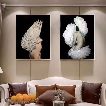 Современный стиль белое перо модная девушка картина маслом абстрактная стена Рисунок Арт Плакат гостиная спальня украшение дома фреска без рамки 21*30cm No Frame