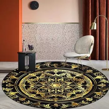 Современный стиль гостиной круглый ковер большой площади мягкий нескользящий коврик для стола и стула золотистые роскошные ковры для спальни у кровати 60cm 23.62 in
