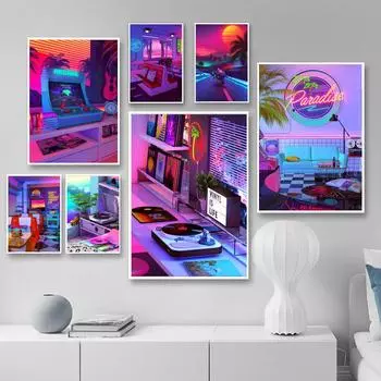 Современный стиль игры неон DJ плакат с принтом гоночный коктейль настенная живопись на холсте видеоигры райский декор комнаты идея подарка без рамки 21*30cm