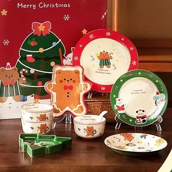 Современный стиль, милые керамические тарелки, высококачественные мультяшные аниме-изысканные обеденные тарелки, рождественские подарки, бытовая посуда
