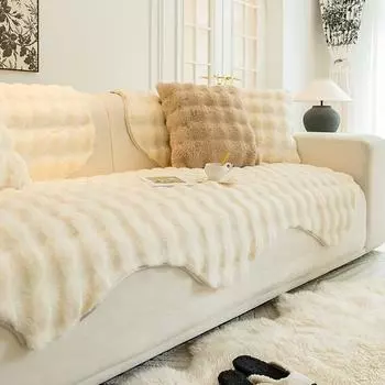 Современный стиль, однотонная атмосфера, плюшевая подушка для дивана особой формы, кроличий мех, универсальный круглогодичный нескользящий коврик на четыре сезона 90*90cm