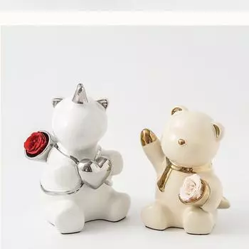 Современный светлый роскошный подарок в виде медведя с насилием, керамическая модель домашнего животного, украшение для комнаты, высококачественное настольное украшение, статуя, скульптура