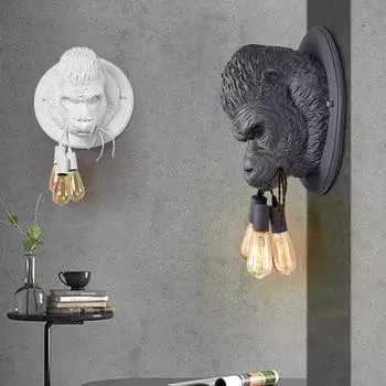 Современный светодиодный настенный светильник из смолы Gorilla Lamp Retrohome Loft Bedroom Bathroom Bedside Home Decor Светильники Светильник Внутреннее освещение No light bulb