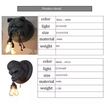Современный светодиодный настенный светильник из смолы Gorilla Lamp Retrohome Loft Bedroom Bathroom Bedside Home Decor Светильники Светильник Внутреннее освещение No light bulb