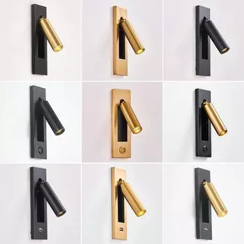 Современный светодиодный настенный светильник медно-черного цвета, встроенный настенный светильник, светодиодный 3 Вт USB, светодиодный настенный светильник для чтения, регулируемые ночники, настенный светильник 3W&White Light