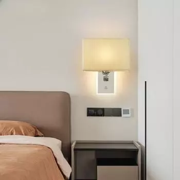 Современный светодиодный настенный светильник Минималистский квадратный E27 тканевый настенный светильник спальня ресторан коридор комната украшение световая полоса выключатель