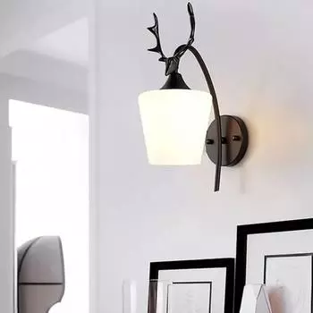 Современный светодиодный настенный светильник Nordic Creative E27 Deer Head Iron Art Декоративный светильник для гостиной, спальни, прикроватной тумбочки, коридора, домашнего освещения чёрный