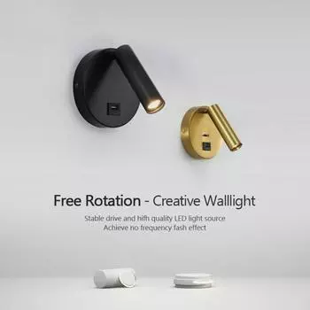 Современный светодиодный настенный светильник, складной, вращающийся на 350 градусов, с интерфейсом зарядки USB, для спальни, прикроватной тумбочки, кабинета, светильника для чтения