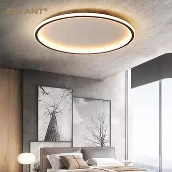 Современный светодиодный потолочный светильник 50/80 см для спальни, гостиной, столовой, супертонкий, черный, белый, золотой, домашний декор, светильник Stepless dimming