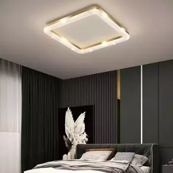 Современный светодиодный потолочный светильник, простая люстра из золотого хрусталя для гостиной, спальни, столовой, кухни, круглого квадратного светильника