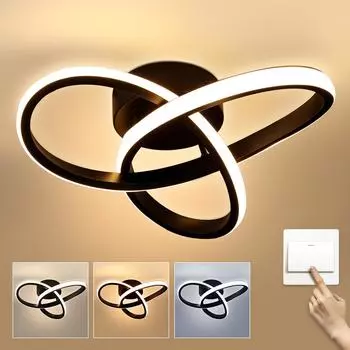 Современный светодиодный потолочный светильник в скандинавском стиле - 1 шт., регулируемый трехцветный, встроенный светодиодный чип, современный минималистский дизайн, металл и силикон чёрный