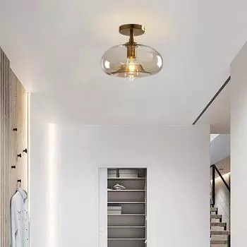 Современный светодиодный стеклянный потолочный светильник Минималистский Гардероб Балкон Спальня Столовая Освещение Прихожая Лампа Внутреннее освещение Warm light