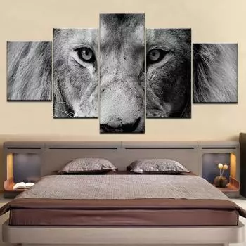 Современный Тип Плакат Настенная Модульная Картина Домашний Декор 5 Панелей Животное Лев Живопись Художественная Печать На Холсте Для Гостиной Без Рамки 20x35cm*2 20x45cm*2 20x55cm*1