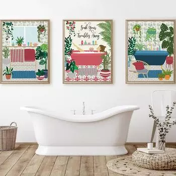 Современный туалет сексуальная женщина холст печать ванная комната фотографии плакаты ботанический тропический настенный декор живопись для украшения дома 21x30cm No Framed белый