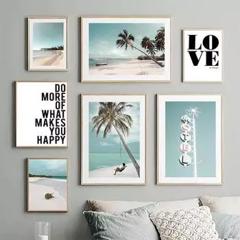 Современный туристический пейзаж, художественная картина на холсте, красивый праздничный пляжный постер, тропическое дерево, украшение комнаты, картина, Настенный декор FJ037 21x30cm no frame