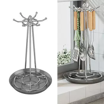 Современный вращающийся держатель кухонной утвари с подвесными крючками чёрный