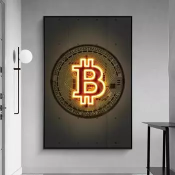 Современный золотой биткойн, вдохновляющая картина на холсте, настенные художественные постеры, принты, настенные картины для гостиной, дома, куадрос, декоративные 21*30cm