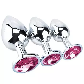 Soxeeh Анальная пробка Анальное развитие Анальные товары Набор из 3 предметов Нержавеющая сталь Унисекс Сумка для хранения в комплекте (Цвет розы)