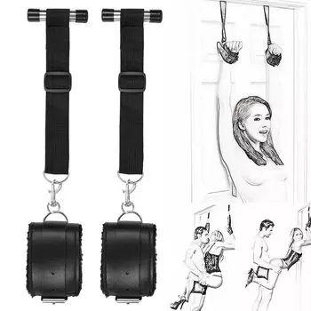 Soxeeh SM Goods Door Restraint SM Set Handcuffs Hanging Type Both Hands Restraint SM Belt Adjustable Unisex (Black)