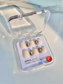 Soy Handmade Champagne Milk Color Nail Art Stickers With White Pattern Sparkling XS