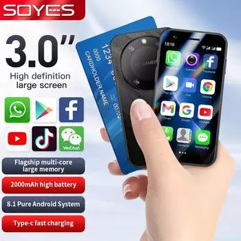 Soyes F8 Pro Max 3.0 HD дисплей небольшой смартфон Android 8.1 1 ГБ ОЗУ 16 ГБ ПЗУ 2000 мАч распознавание лиц мини мобильный телефон чёрный