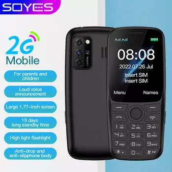 SOYES S10T 2G GSM четырехдиапазонный мобильный телефон с двумя SIM-картами 1,77 дюйма MP3 FM-радио фонарик 1000 мАч мобильный телефон