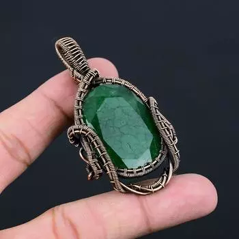 Созданный в лаборатории изумрудный драгоценный камень Чистая медная проволока, обернутая ювелирными изделиями ручной работы 2.76 Inches зелёный