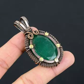 Созданный в лаборатории изумрудный драгоценный камень Чистая медная проволока, обернутая ювелирными изделиями ручной работы для нее 2.36 Inches зелёный