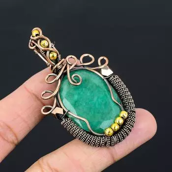 Созданный в лаборатории изумрудный драгоценный камень Чистая медная проволока, обернутая ювелирными изделиями ручной работы 2.56 Inches зелёный
