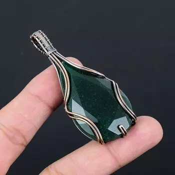 Созданный в лаборатории изумрудный драгоценный камень Чистая медная проволока, обернутая ювелирными изделиями ручной работы 2.87 Inches зелёный