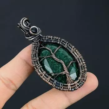 Созданный в лаборатории изумрудный драгоценный камень, подвеска ручной работы из чистой медной проволоки, обернутая ювелирными изделиями для женщин 2.56 Inches зелёный