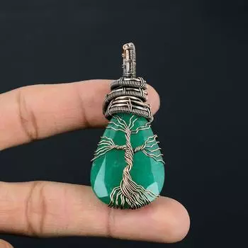 Созданный в лаборатории изумрудный драгоценный камень, подвеска ручной работы из чистой медной проволоки, обернутая ювелирными изделиями для женщин 2.56 Inches зелёный