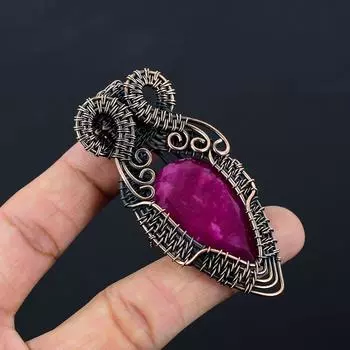 Созданный в лаборатории рубиновый драгоценный камень, чистая медная проволока, обернутая ювелирными изделиями ручной работы, кулон для подарка 3.07 Inches розовый